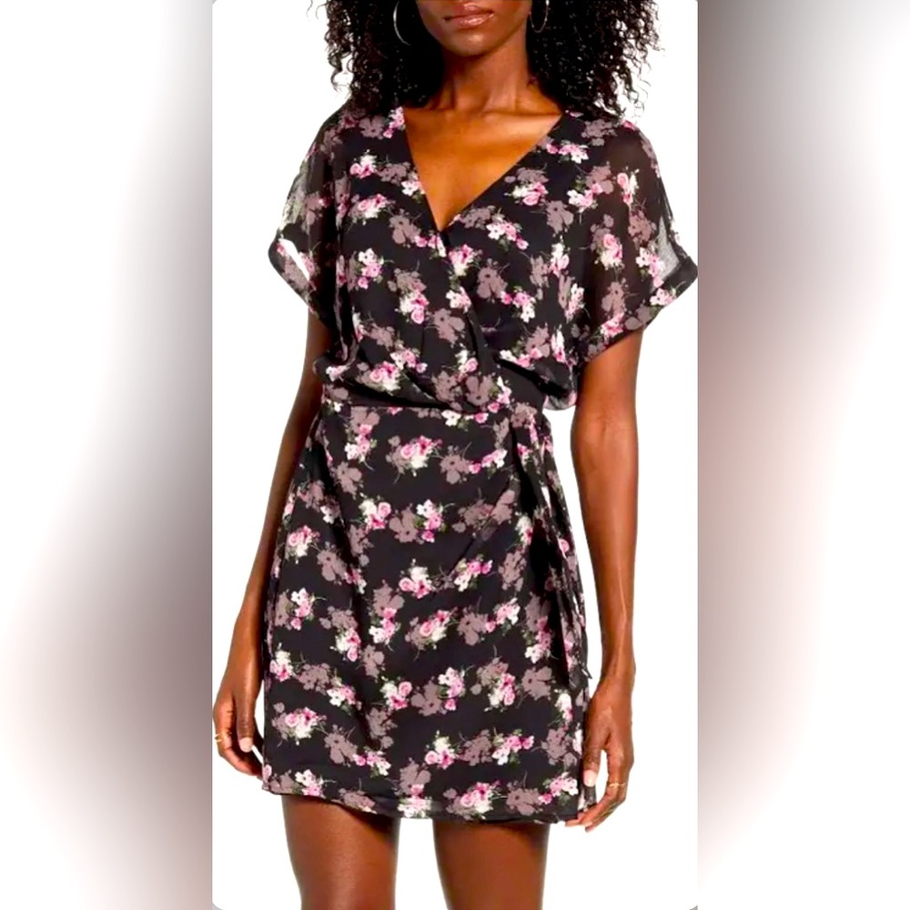 Floral Print Mini Wrap Dress
